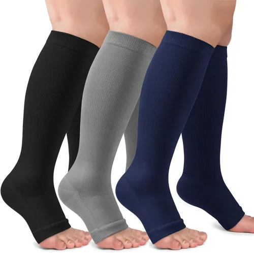Vista 9 de CTHH Calcetines de compresión sin dedos para mujeres y hombres con puntera Beige