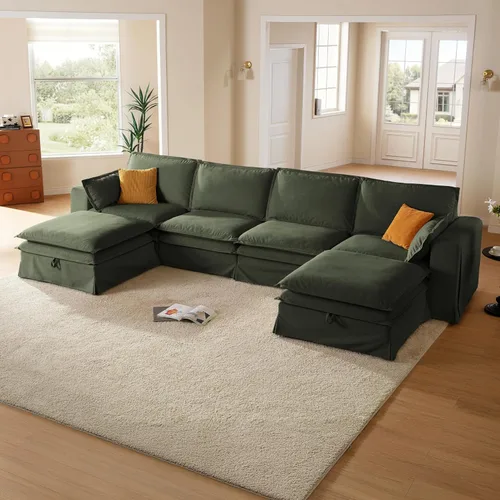 Vista 30 de Sofá modular lavable de gran tamaño de 89 pulgadas, sofá nube con funda totalmente extraíble, sofás seccionales para sala de estar, tela