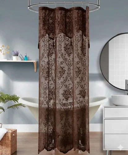Vista 22 de Warm Home Designs Cortina de ducha negra con cenefa. LA Black 36 Negro