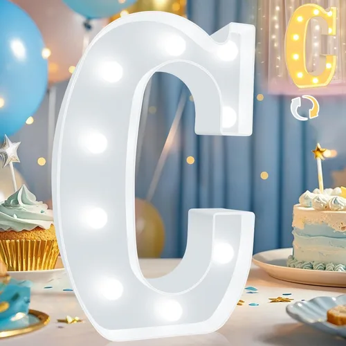Vista 30 de Pooqla Letras con luces LED de marquesina, letras decorativas iluminadas en blanco cálido y blanco frío, letras del alfabeto iluminadas para niños
