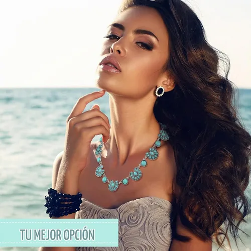 Vista 7 de Bonuci Collar con colgante de turquesa, collar largo para mujer, joyería occidental plateada, joyería boho con hebilla para mujer Verde