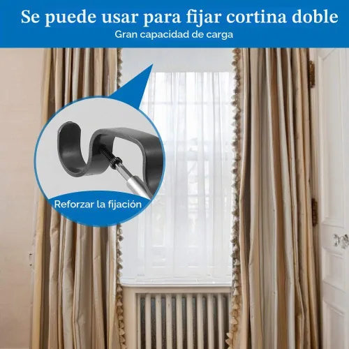 Vista 5 de Soportes de barra de cortina resistentes, soportes ajustables para doble barra, 1 pulgada (2 piezas, negro)