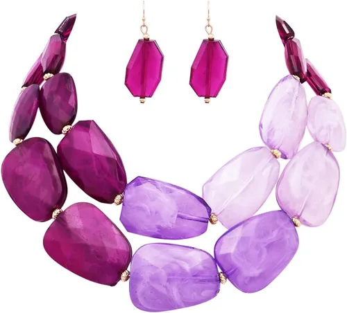 Vista 10 de Rosemarie Collections Conjunto de collar y pendientes elegantes con resina pulida ombre para mujer, 40,6 cm + 7,6 cm de extensor