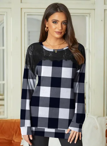 Vista 2 de For G and PL Sudadera elegante de manga larga y con encaje negro para mujer