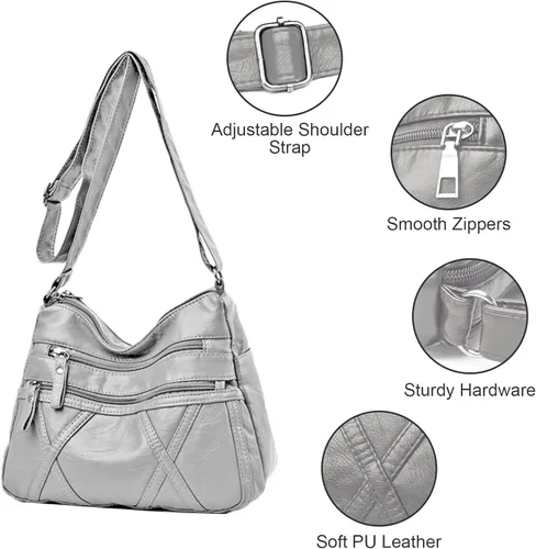 Vista 5 de Bolso cruzado para mujer, bolso de hombro ligero para mujer, de piel sintética, bolso de mensajero con múltiples bolsillos
