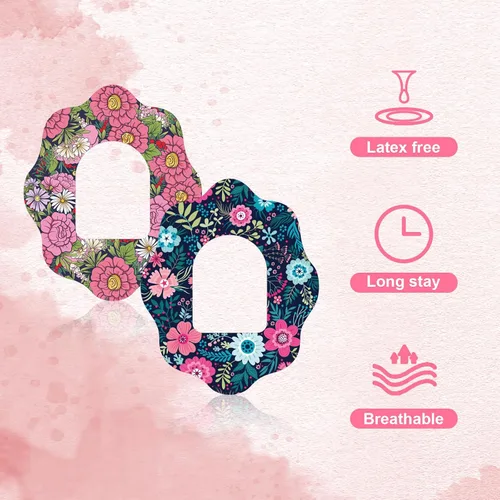 Vista 4 de 25 parches adhesivos compatibles con Omnipod 5, parches florales CGM Overlay impermeables y a prueba de sudor, cubiertas de sensor para Pod Pals