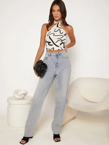 Vista 5 de GORGLITTER Camiseta sin mangas con estampado de cepillo para mujer, con cuello halter, espalda descubierta, con lazo en la espalda, sin mangas
