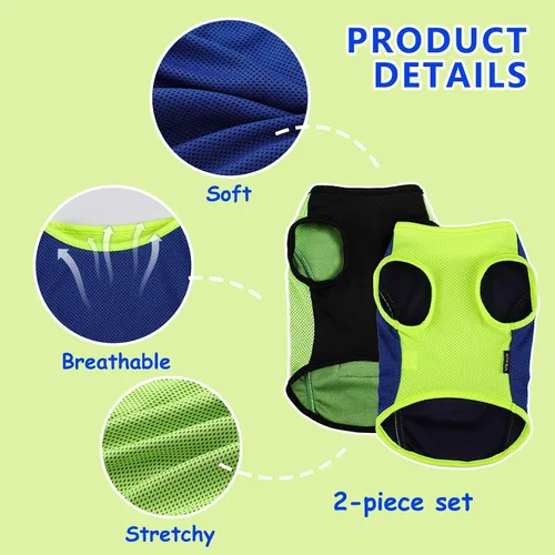 Vista 4 de Paquete de 2 ropa para perro, camisas para perros pequeños, chaleco de secado rápido para perros y niñas, camiseta para cachorros con tira Verde