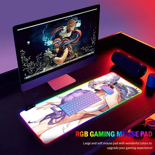 Vista 5 de RGB Anime Girl Sexy Butt Breasts Chest Backlight Large Mouse Pad Gaming LED Gamer Desk Mat Keyboard Mats Mause Pads XXL Pc 35.43 inch x15.74 inch -A7
