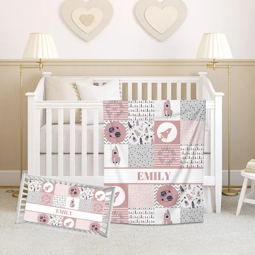 Vista 9 de Juego de ropa de cama personalizado para cuna de bebé para bebés, juego de ropa de cama personalizado para cuna con nombre, ropa de cama de cuna