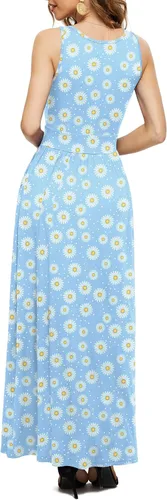 Vista 5 de LILBETTER Vestidos largos sin mangas para mujer, cintura imperio, vestidos largos casuales con bolsillos