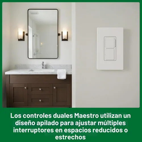 Vista 3 de Lutron Maestro LED+ - Regulador e interruptor dual Bombillas LED de 75 vatios/ventiladores de 2.5 A, un solo polo MACL-L3S25-WH Blanco