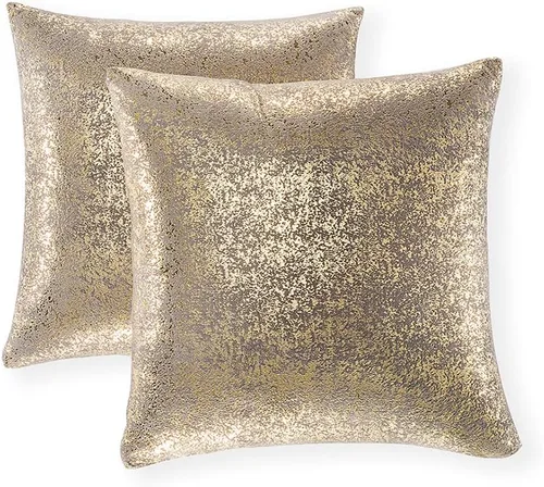 Vista 21 de Xinrjojo Juego de 2 almohadas brillantes en negro y dorado, almohadas suaves y brillantes decorativas, juego de fundas de almohada cuadradas negras