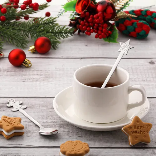 Vista 5 de Skyley Juego de 32 cucharas de Navidad para agitar, chocolate caliente, acero inoxidable, café, té, sopa, postre para bebidas, mezcla, batido, 4