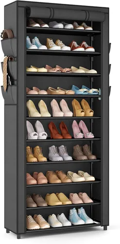 Vista 10 de VTRIN - Zapatero alto, organizador estrecho y vertical para armario o recibidor, 10 niveles, cubierta no tejida, contiene 20-22 pares de zapatos