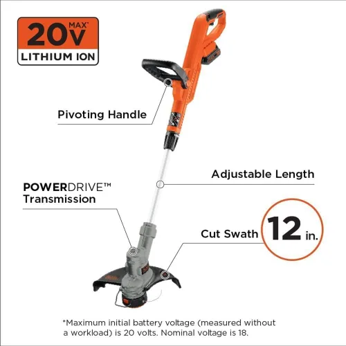 Vista 6 de Black+Decker LST300 - Cortadora y cortadora de bordes de litio de 12 pulgadas / 30.48 cm., 20 V