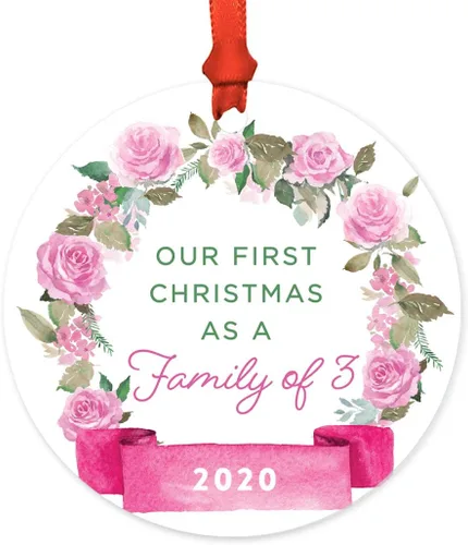 Vista 26 de Andaz Press Adorno de Navidad de madera grabado con láser para aniversario de boda, 1 año juntos, Navidad 2025, pancarta de flores rosas, 1 paquete