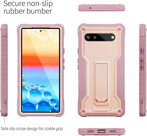Vista 4 de ExoGuard Funda para Google Pixel 6A, funda de goma a prueba de golpes de cuerpo completo viene con un protector de pantalla de vidrio templado