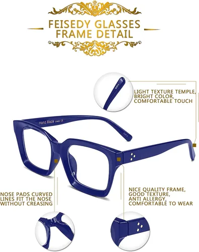 Vista 3 de FEISEDY Gafas cuadradas clásicas sin receta para mujer marco grueso para gafas B2461