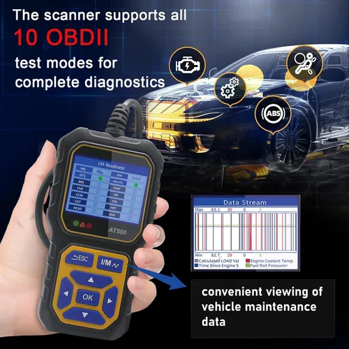 Vista 5 de Lector de código de escáner OBD2 para automóvil AT500, lector de código de falla del motor, escáner de luz, voltímetro automático, herramienta