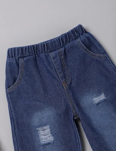 Vista 5 de oklady Ropa para niño pequeño, sudadera de manga larga con letras y pantalones de mezclilla rasgados, trajes de otoño e invierno para niños, 2-6T
