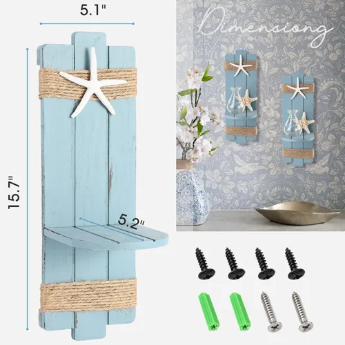 Vista 3 de SOMTO Apliques de Pared con Velas de Estrella de Mar de Playa, Portavelas de Pared con Temática Oceánica, Decoraciones Rústicas Náuticas Costeras