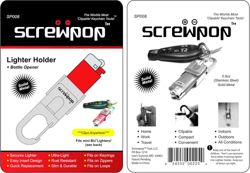 Vista 9 de Screwpop Bic MINI - Llavero con soporte para encendedor con mosquetón y abrebotellas, construcción de acero inoxidable (encendedor no incluido)
