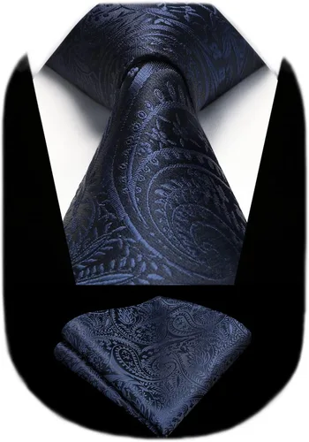 Vista 25 de HISDERN Corbatas para hombre, corbata de cachemira y bolsillo cuadrado tejido clásico floral para hombre, corbata de fiesta de boda