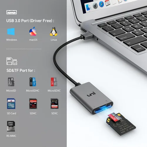 Vista 7 de uni Lector de tarjetas SD, adaptador USB 3.0 de alta velocidad a tarjeta micro SD, lector de tarjetas de memoria de aluminio para computadora