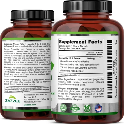 Vista 8 de Zazzee Extracto de Boswellia Serrata 10:1 extra fuerte, 5000 mg de fuerza, 65% ácido boswélico, 180 cápsulas veganas, suministro de 6 meses