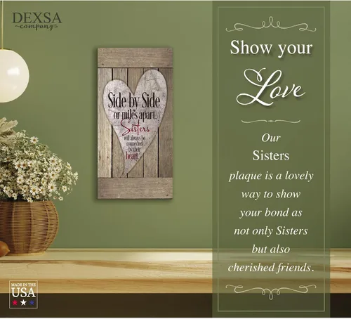 Vista 4 de DEXSA Placa de madera para hermanas, fabricada en los Estados Unidos, 6 3/4 x 13 5/8 pulgadas, decoración de pared con marco elegante, agujero