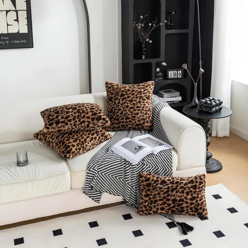 Vista 6 de Fundas de Almohada con Estampado de Leopardo de 18 x 18 Pulgadas Juego de 2 - Fundas de Cojín de Sofá de Piel Sintética Decoración Rústica - Fundas