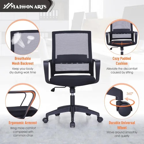 Vista 4 de MAISON ARTS Silla ergonómica de oficina de malla, silla de escritorio para el hogar, silla de trabajo con respaldo medio para computadora con malla