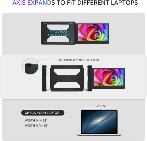 Vista 5 de CIDETTY Nuevo monitor portátil de 12" para laptop, extensor de pantalla Full HD IPS 1080P, pantallas duales para monitor de laptop, USB