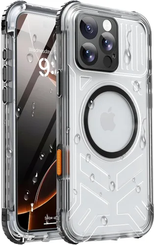Vista 54 de Funda impermeable para iPhone 15 con Magsafe, protector de pantalla, cordón, IP68 militar de cuerpo completo a prueba de golpes, para deportes Negro