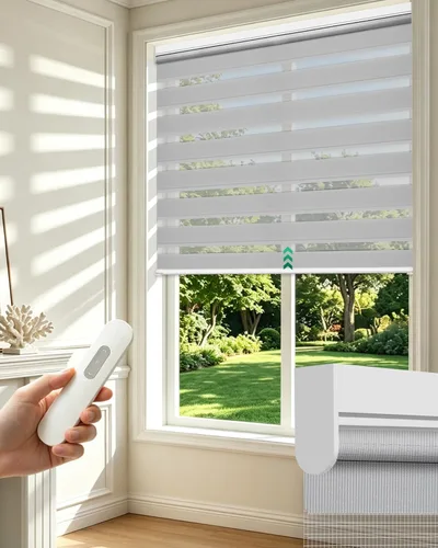 Vista 12 de Allesin Persianas motorizadas de cebra con mando a distancia, persianas eléctricas de doble capa para luz, persianas inteligentes inalámbricas
