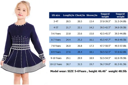 Vista 5 de SMILING PINKER Vestido de punto para niñas con cuello redondo, manga larga, vestido de fiesta de invierno