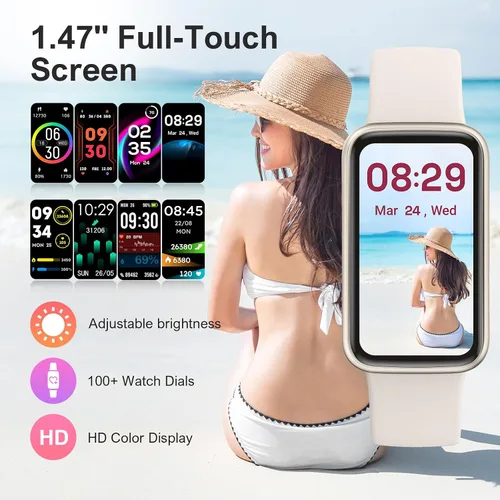 Vista 2 de Rastreador de actividad física, reloj inteligente con monitor de sueño de oxígeno en sangre y frecuencia cardíaca 24/7, pantalla táctil HD de 1.47