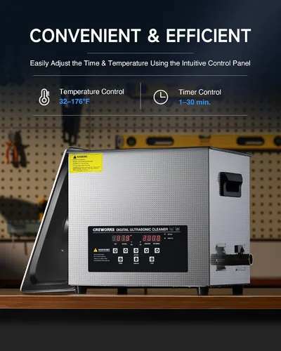Vista 4 de CREWORKS Limpiador ultrasónico digital de 10L con modos suaves Degas y solución de limpiador de joyas de 17 onzas líquidas