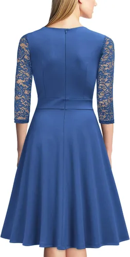 Vista 2 de Miusol Vestido de cóctel de manga 23 con cuello cuadrado y encaje floral para mujer