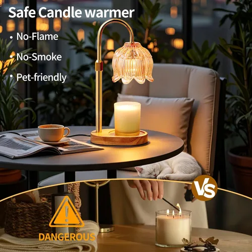 Vista 2 de Lámpara calentadora de velas de flores para velas de tarro con temporizador y regulador, altura ajustable que se adapta a tarros grandes de hasta