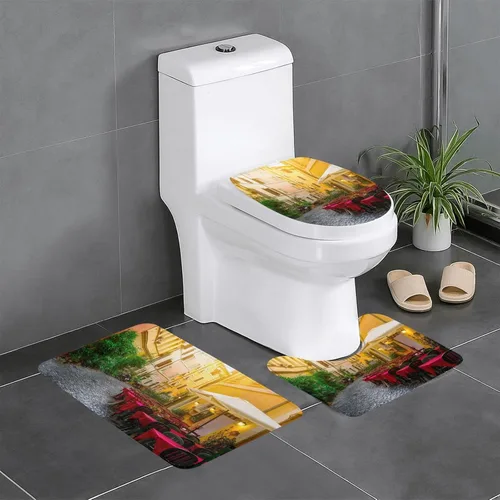 Vista 11 de FFEXS Juego de alfombras de baño de 3 piezas con estampado de rosas negras góticas, 1 alfombrilla rectangular para el suelo, 1 almohadilla de piso