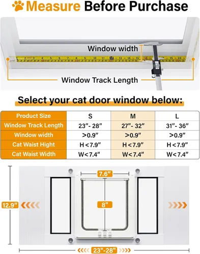 Vista 5 de Puerta de gato de 23 a 28 pulgadas para ventana, con solapa para puerta de mascota
