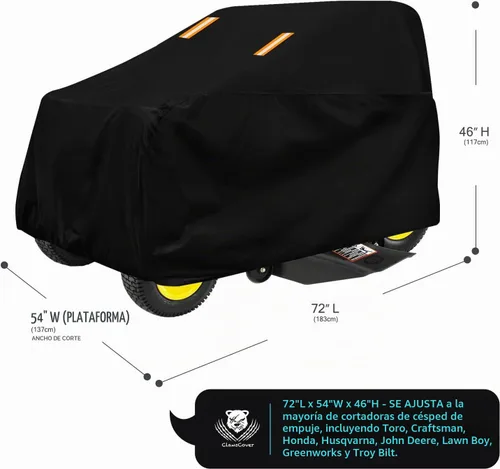 Vista 5 de Funda para cortacéspedes de montar impermeable para exteriores, fundas resistentes para tractor 600D anti-UV, ajuste universal para plataformas