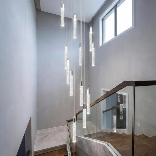 Vista 10 de Lámpara colgante de cristal cromado, 9 luces, regulable, 54 W, 6000 K, escalera, grande, vestíbulo, sala de estar, vestíbulo, techo alto