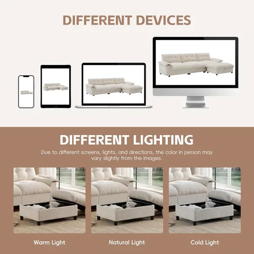 Vista 67 de Sofá modular moderno en forma de U de 115 pulgadas, juego de sofás tapizados grandes con asiento de almacenamiento, sofá cama convertible con diván