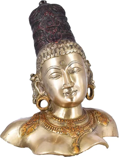 Vista 3 de Figura de ídolo de Parvati de latón de ballena blanca, pieza decorativa para el hogar