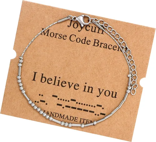 Vista 53 de JoycuFF Pulseras inspiradoras de código morse para mujeres, cuentas de plata, joyería con mantra de motivación, regalos para ella