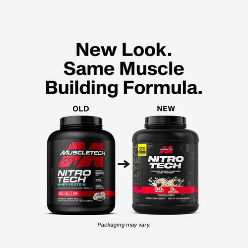 Vista 2 de Muscletech Proteína de suero en polvo (Galletas y Crema, 4 libras) - Fórmula Nitro-Tech Ultimate para construcción muscular con aislado de proteína