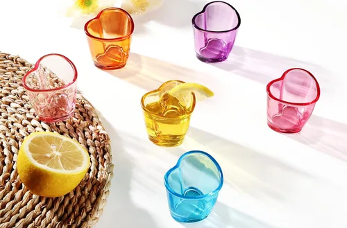 Vista 3 de Juego de vasos de chupito con forma de corazón, lindo vaso de chupito rosa para accesorios de carrito de bar, 1.5 onzas (6, azul)
